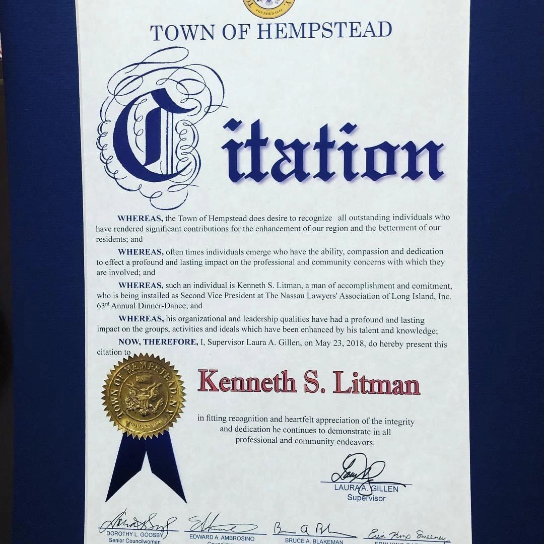 Town of Hempstead Citation for Kenneth S. Litman.